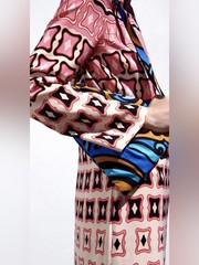 Zara Pink Geometric Print Midi Dress NWOT Retro Mod Long Sleeve Size L