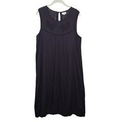 World Market Black Maxi Dress Cotton L/XL Goth Boho Sleeveless Floral Eyelet
