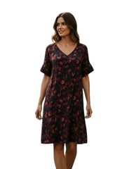 Bobeau Shift Dress Womens Small Multicolor Print V-Neck Short Sleeve Knee Length