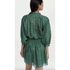 Rebecca Taylor Emerald Green Ikat Cotton Smocked Mini Dress | Size S