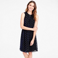 J.Crew Silk Blend Navy Blue Velvet Polka Dot Sleeveless Dress Size M