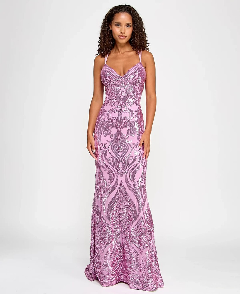 $199 B Darlin Juniors Sequin-Pattern Floor- Dark Mauve 13/14