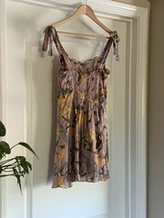 REFORMATION Toucan Bird Print Tie Shoulder Smocked Mini Dress Sz 10