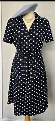 Vintage 1940s 1950s style Navy Blue polka dot Utility day dress Size 10 pockets