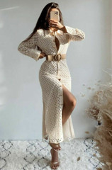 ZARA CREAM EMBROIDERED CUTWORK Long Sleeve Midi Dress size S 8 10 4786/109