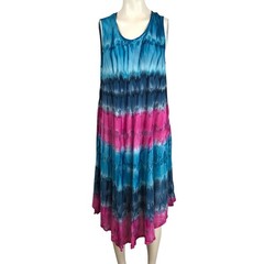 SAKKAS – WOMEN&rsquo;S ONE SIZE – NAVY & PINK SLEEVELESS ROUND NECK 100% RAYON DRESS