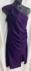 women&rsquo;s one shoulder dark purple dress size large slit ruffle sleeve side zipper