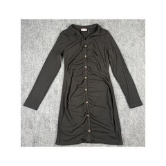 Andree by Unit Womens Small Black Ribbed Ruched Button Front Mini Dress New