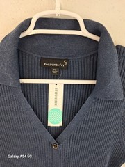 NWT FORTUNE + IVY Morgana Collared Ribbed Dress Navy Blue Petites SP