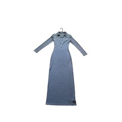 Micas Women&rsquo;s Small Gray V-Neck Long Sleeve Collared Bodycon Long Dress