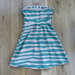 Francesca&rsquo;s Annabella Small Strapless Striped A-Line Dress Green Tan Cocktail S