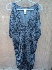 Fabulosity Blue/Black Animal Print Ruched Bodycon V-Neck Dress Sz L