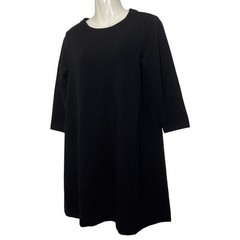 Boden Ottilie Ottoman Ribbed Shift Dress Black 3/4 Sleeve Size US 8R UK 12R