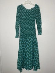Rhode LETTIE Green Long Sleeve Off The Shoulder Smock Bodice Maxi Dress Small
