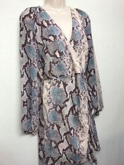 Guess Python Snakeskin Print V Neck Long Sleeve Ruched Multi Color Dress S