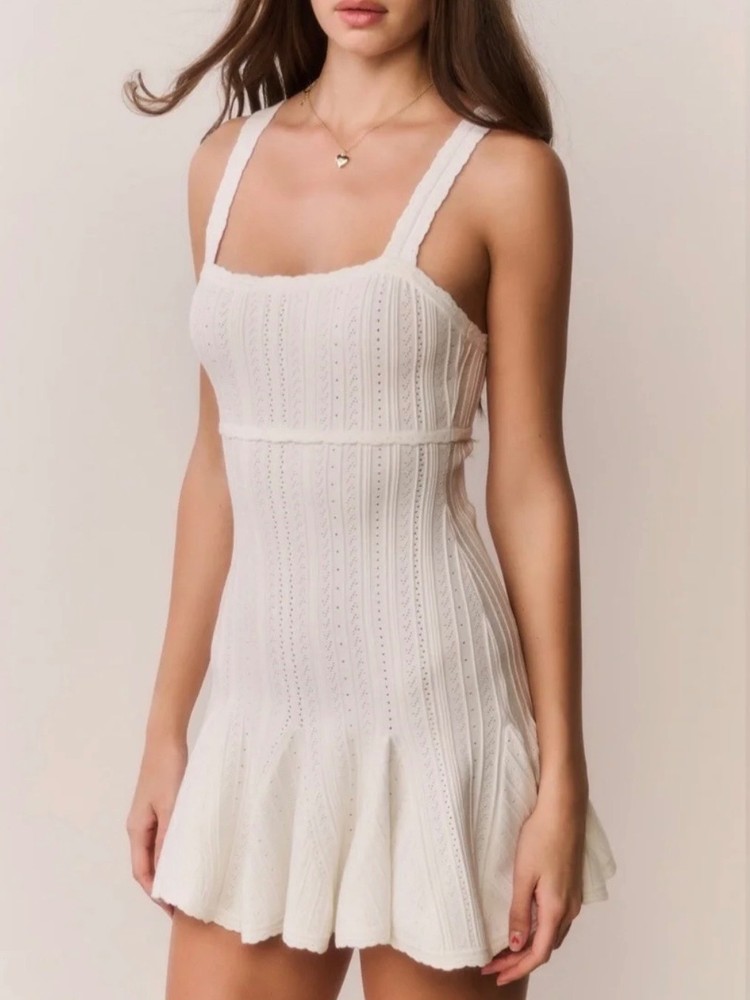 NWT LoveShackFancy Tabatha Stretch Pointelle Mini Dress In White Tea, NEVER WORN