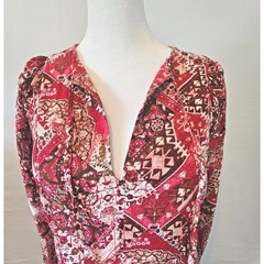 Calvin Klein Women&rsquo;s Size 4 Boho Midi Dress 3/4 Sleeve Paisley Print Burgundy