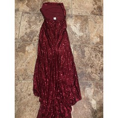 B. Darlin Sequin Formal Gown Womens 13/14 Burgundy Open Back Maxi Dress