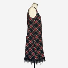 Jcrew Factory NWT Tartan plaid feather-trim mini dress pockets holiday preppy 4