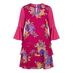 Lauren Ralph Lauren Pink Floral Tiered Bell Sleeve Shift Dress Womens 12