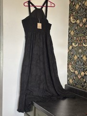Bloomchic Black Halter Textured Maxi Dress Sz 10 NEW Smocking Adjustable Strap
