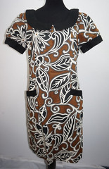 WD NY Brown Black Beige Floral Print Sheath Straight Dress Sz 8 Pockets