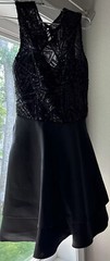 Jolene Size 2 Short A-Line Black Prom Party Dress Flared Tiered Sequin Open Back