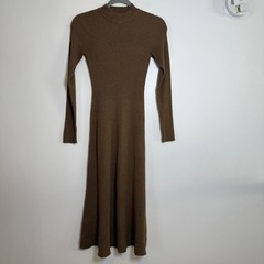 MNG Ribbed Mock Neck Long Sleeve Maxi Sweater Dress Brown Size M