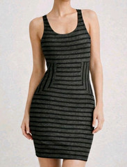 Soprano Bodycom Dress Womens Small Gray Black Knit Striped Sleekcore Modern Chic