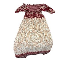 Altar’d State Womens Maxi Dress Medium Burgundy Cream Paisley Off Shoulder Boho