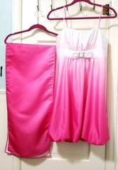 VTG Y2K CECI Bubble Hem Formal Dress Medium SHINY OMBRE Hot Pink White & Scarf