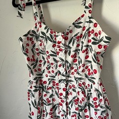 Picnic Dress Code Mode Cherry Print Tie Strap Midi Cottagecore Cotton Size XS