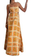 Women’s Sexy Spaghetti Strap Lace Up Printed Dress-SIZE S