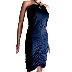Hotwy Black Bodycon Mini Dress, M, Halter Neck Ruched LBD Sexy Chic Cocktail 90s