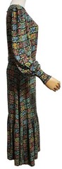 ALBARAY Eye-Catcher Beautiful Patchwork Print,Maxi Dress,Long Puff Sleeves10,S/M