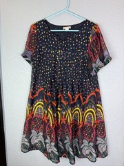 Lucca Dress Womens Large Multicolor Short Sleeve Boho Floral Tunic Top Festival