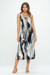Travel Knit Dress, long A-Line Tank, Stretchy NO-IRON poly/span. #379