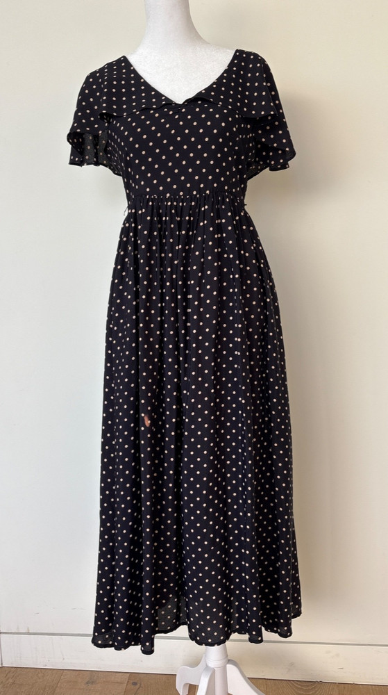 Christy Dawn Black Polka Dot Midi Dress Cottagecore Sz S