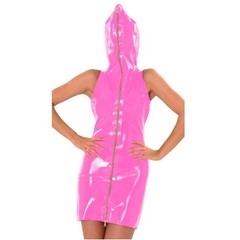 Novelty Hooded Dress Zipper Front PVC Cosplay Party Dress Sexy Bodycon Dress