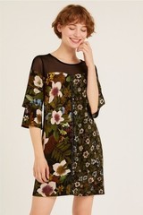 Desigual Morgana Floral Patchwork Dress Sze S Sheer Mesh Bell Sleeve Cottagecore
