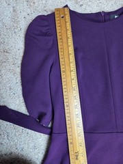 DKNY Women Size 8 Puff Ruched Sleeve Midi Dress Purple Tie Waist