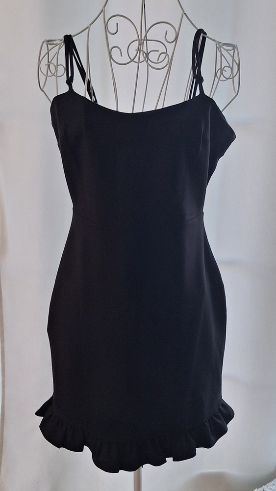 Lulus Black Strappy Ruffle Hem Fitted Bodycon Dress Women&rsquo;s Medium