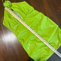 AKIRA Women Faux Leather Halter Mini Dress L Lime Green Rosette Y2K Baddie Party