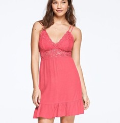 NWT Victoria&rsquo;s Secret PINK Poppy Pink Mini Dress Crochet Lace Ruffled Crossback