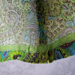 Vintage Paisley Shift Dress Womens Medium Green Blue Sleeveless Mod 60s