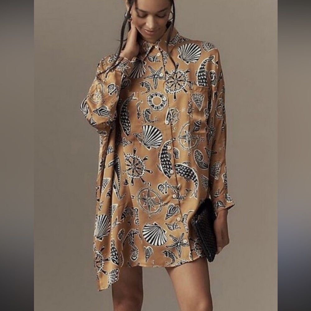 Anthropologie Corey Lynn Calter Mini Shirt Dress Oversized Long-Sleeve Size S