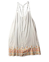 Entro White Embroidered Hem Mini Dress Strappy Racerback Boho Summer Womens L