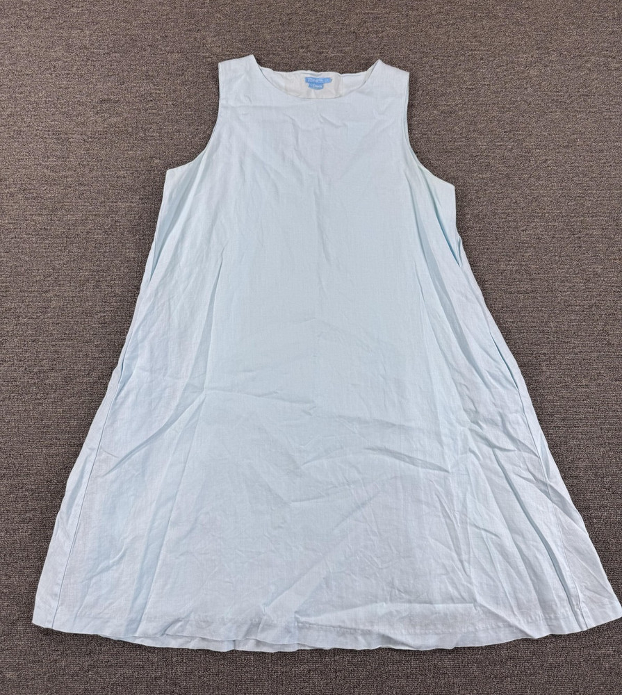 J McLaughlin Dress Womens Medium Blue Linen A Line Swing Sleeveless Shift
