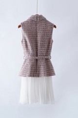 Self-Portrait Tweed Patchwork Pleated fabric chiffon Sleeveless Dresses Belts