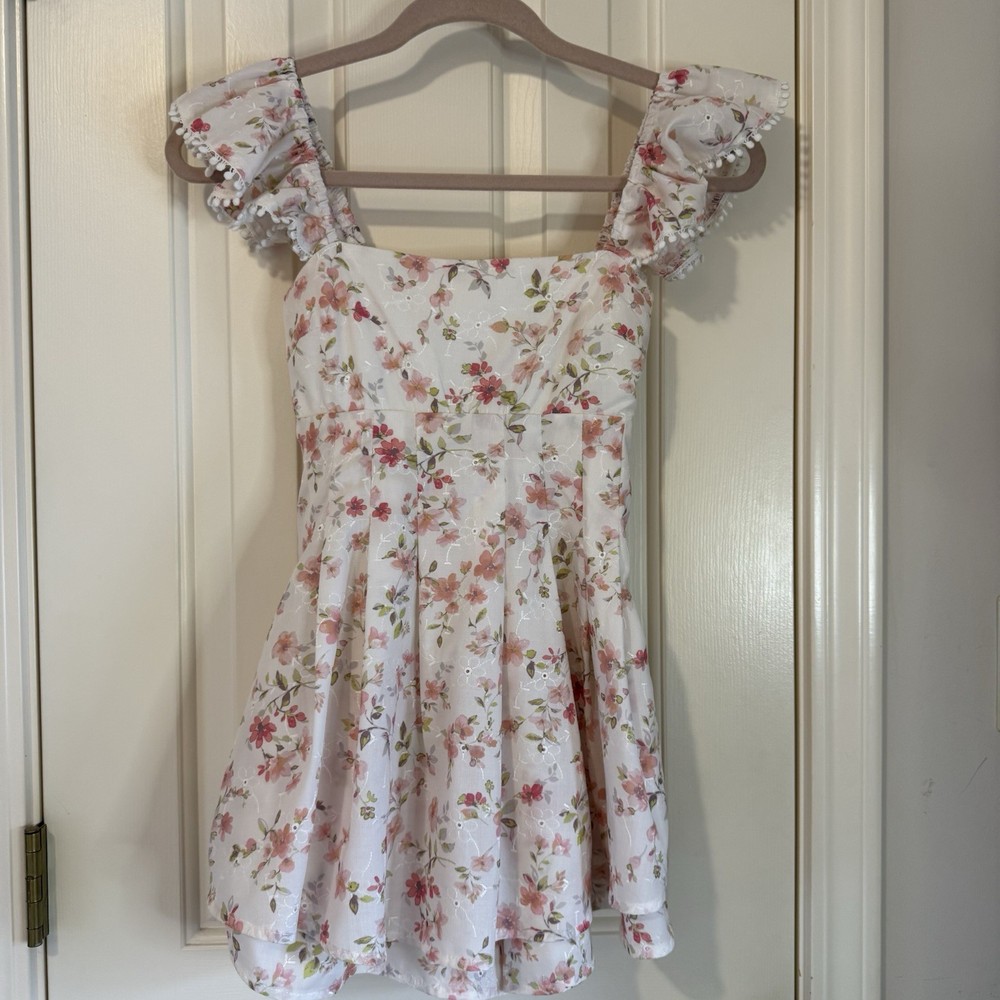 Altar&rsquo;d State Girl Lainey Double Layered Pink White Floral Romper Size XXS